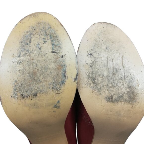 Vintage Nobils Wingtip Red Heels Pumps Size 7.5 M Red Leather Classic 70s - Picture 9 of 12